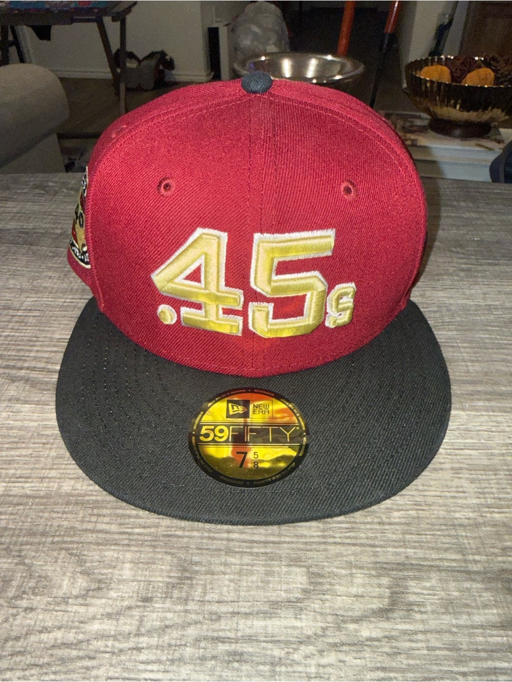 New Era Burgundy and Black 59FIFTY Cap with Gold '45s' Patch